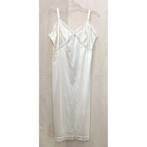 Vintage Antron Ivory Lace Trim Slip Dress Midi Full Slip Women's Size 42 Retro